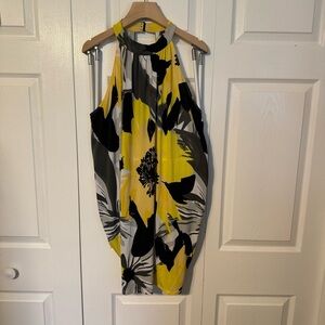 MSK Yellow and Black Floral Dress Sz 14